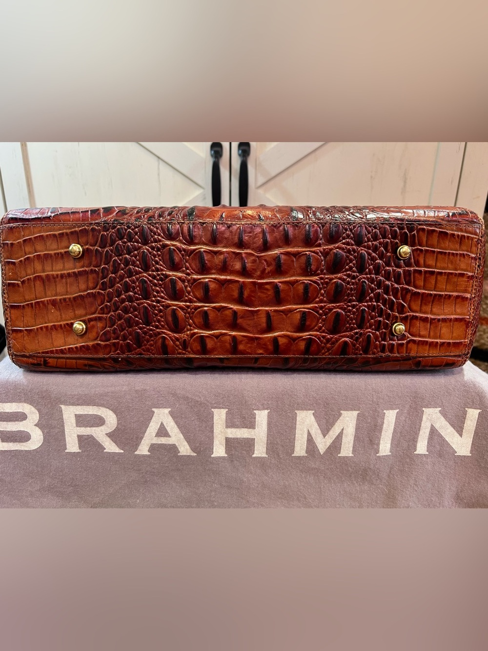 BRAHMIN Medium Asher Pecan Melbourne croc-embossed leather tote Gold hardware - Picture 11 of 15